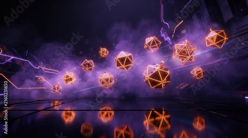 Abstract Flying Jack O Lanterns with Purple Light
