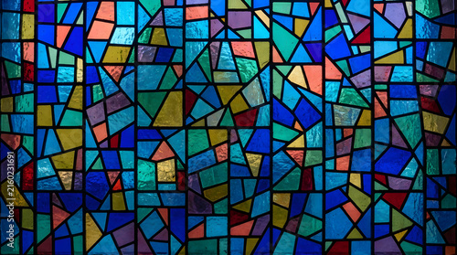 Blue stained glass window abstract mosaic background with abstract background colorful