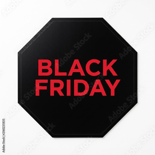 Black Friday Sale Event Promotion Octagonal Sign with Red Text on Black Background