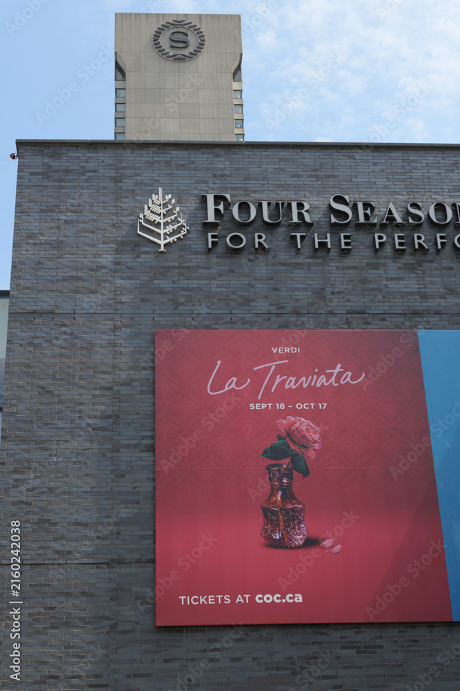Fototapeta premium event banner outside Four Seasons Centre for the Performing Arts, a performing arts theatre, located at 145 Queen St W, Toronto (Sheraton Centre hotel)