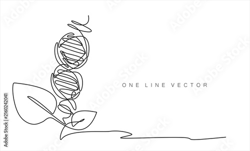 Foto Single continuous line art of a sprout transforming into DNA double helix, conce
