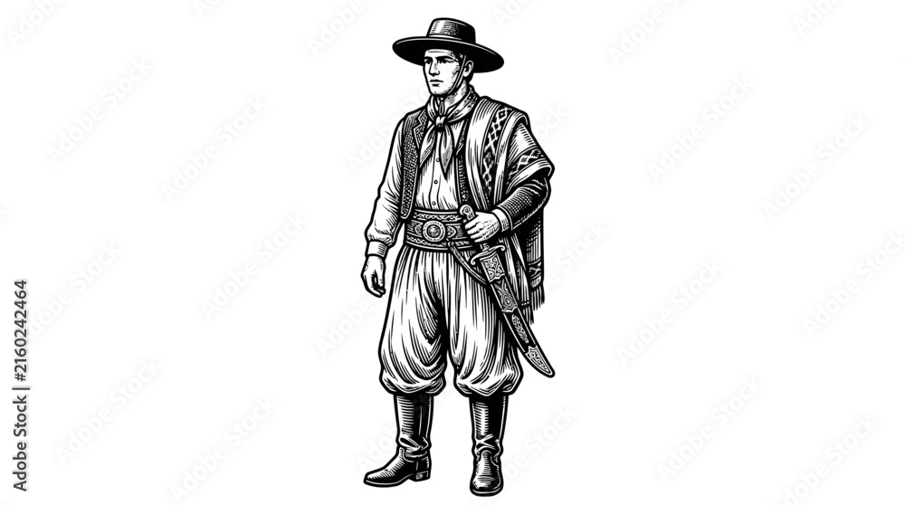 Fototapeta premium Gaucho man in traditional South American cowboy attire.