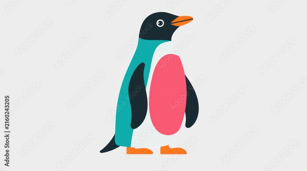 Fototapeta premium Cute penguin illustration on plain background for kids' content