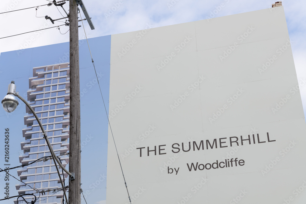 Fototapeta premium poster billboard advertising The Summerhill by Woodcliffe, mixed-use development at 1196-1210 Yonge St / 2-8 Birch Av, residential and commercial tower, Toronto
