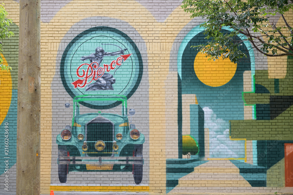 Fototapeta premium mural on the north side of the Pierce-Arrow showroom, designed by Sparling, Martin & Forbes, 1930, located at 1140 Yonge St, Toronto