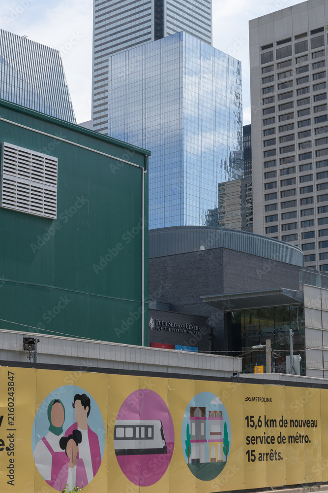 Fototapeta premium Ontario Line sign at the future Osgoode subway station at northeast corner of University Av and Queen St W, Toronto