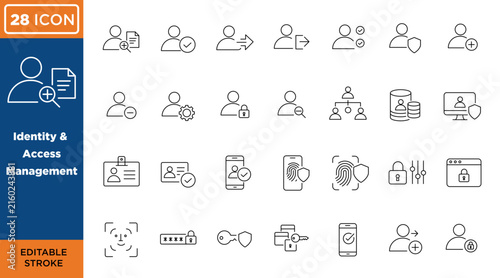 Identity and Access Management Line Icon Set – 28 Editable Outline Icons