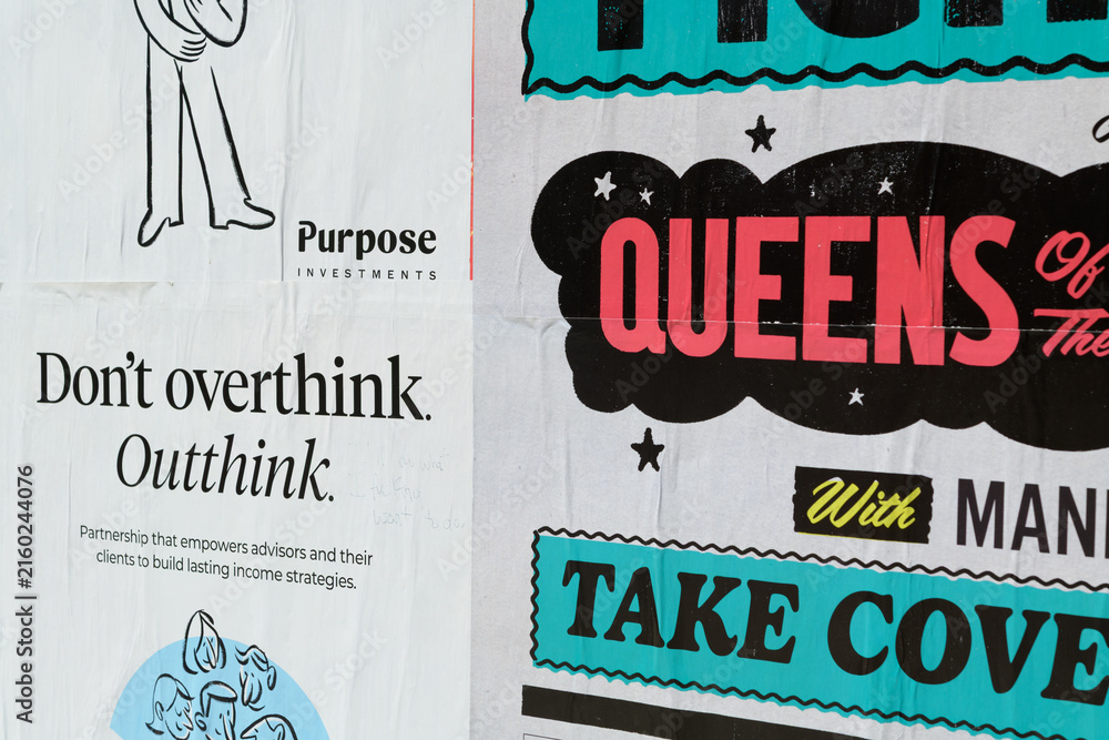 Fototapeta premium street posters in Toronto (Purpose Investments and concert promotion for Queens of the Stone Age + Mannequin Pussy + Take Cover)
