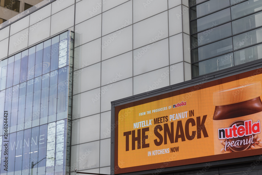 Fototapeta premium digital advertising on the exterior of Yonge Eglinton Centre, a shopping mall (for The Snack Nutella and Peanut), Toronto