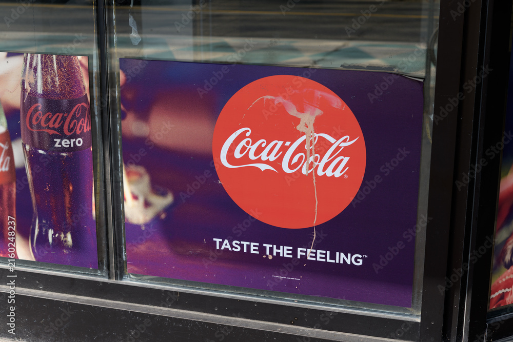 Fototapeta premium old convenience store mesh banner with Coca-Cola 