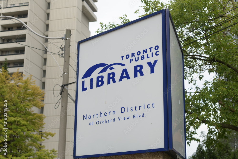 Naklejka premium sign outside Toronto Public Library - Northern District Branch located at 40 Orchard View Blvd