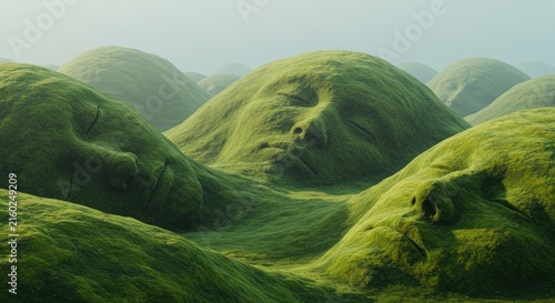 Rolling green hills landscape serene scenery.
