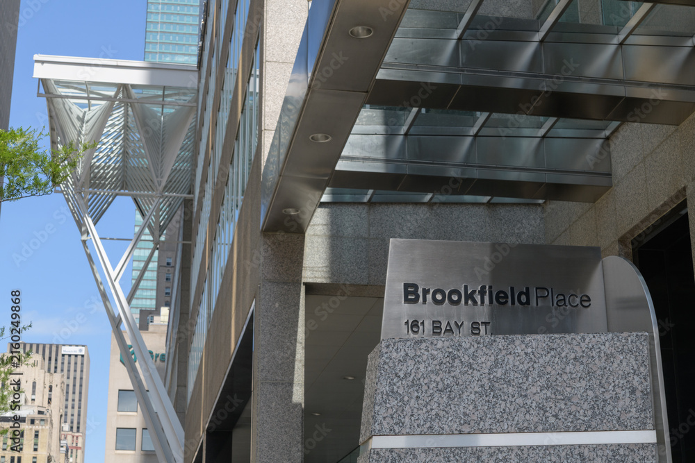 Naklejka premium exterior building facade and sign of Brookfield Place, a corporate office, located at 181 Bay St, Toronto