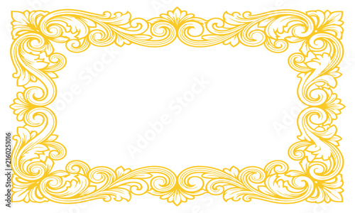 Elegant yellow and orange floral scroll border frame design with decorative vintage style swirls and leaves