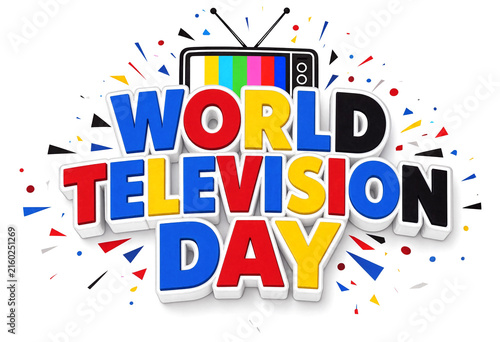 Colorful world television day celebration with vibrant letters and retro tv illustration design