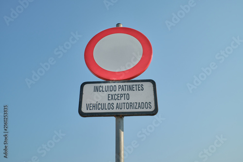 Obraz na plátně Traffic sign prohibiting vehicles and scooters except authorized ones
