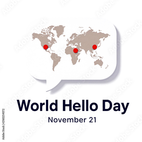World hello day celebration graphic with global map and speech bubble illustration design