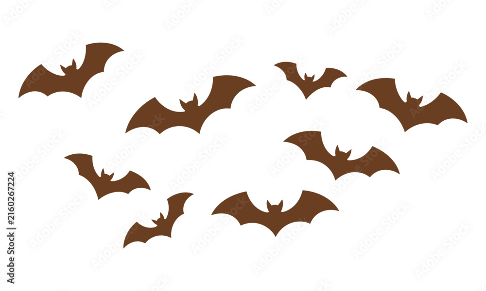 Fototapeta premium Flying Bat Silhouette Collection, Halloween Animal Vector Illustration Set for Spooky Night and Gothic Decoration Design