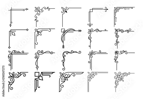 Foto Vintage floral corner frames and scroll flourishes for elegant wedding stationary design