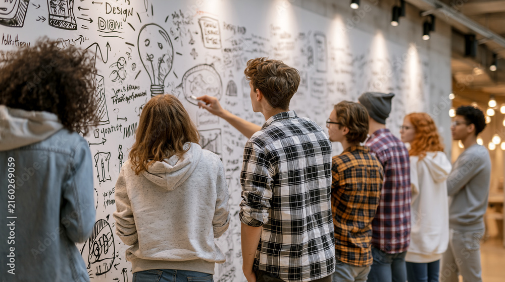 Obraz premium creative_team_sketching_ideas_on_whiteboard