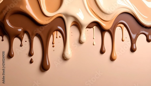 chocolate flowing on a beige background