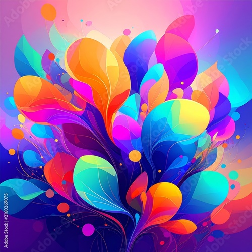 colorful abstract background with leaves and bubbles