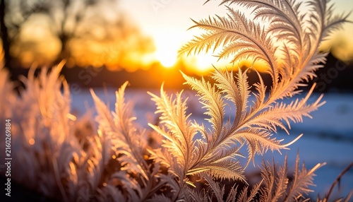 frosty plants in the sun
