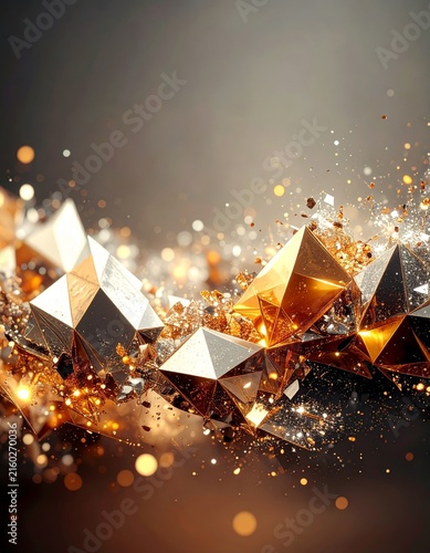 gold and silver cubes with sparkle on a black background