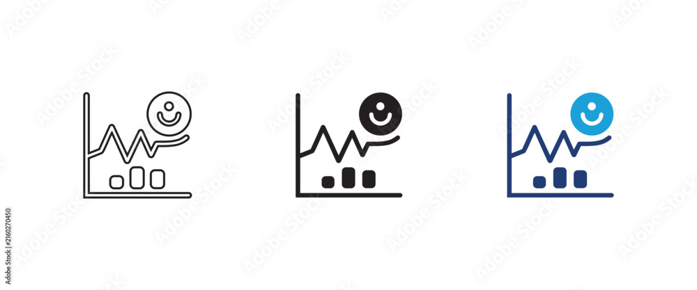 Fototapeta premium customer satisfaction analytics icon, happy feedback chart symbol, positive business growth sign, smile rating graph vector, user review report design, ui set