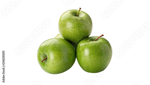 Bild auf Leinwand Three fresh green granny smith apples pile isolated on transparent background