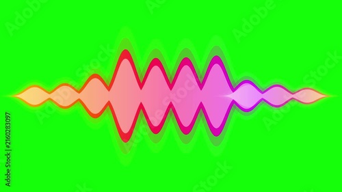 Colorful audio waveform animation on green screen, digital sound frequency pulse overlay
