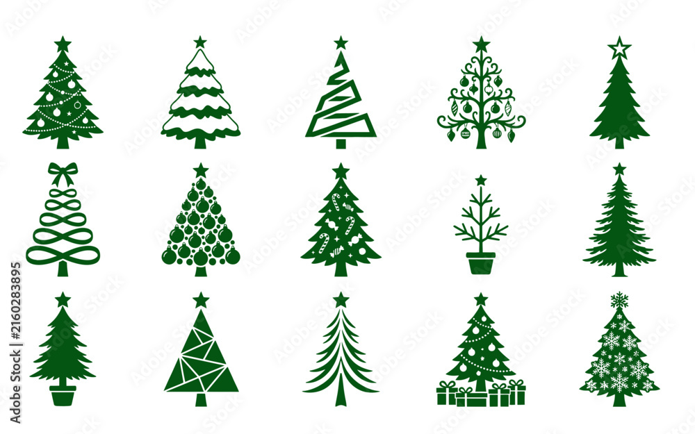 Obraz premium Collection of decorative green christmas trees in various styles and designs