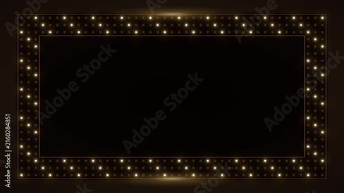 Gold led light frame border with glowing bulbs for luxury event invitations and titles