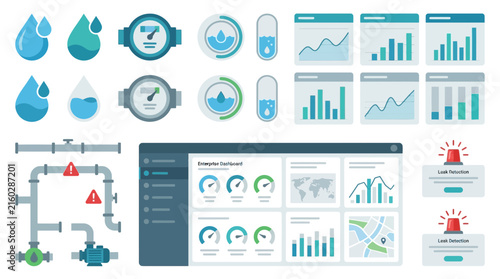 Vector Elements for Water Intelligence and Sustainable Resource Management Dashboard Interface