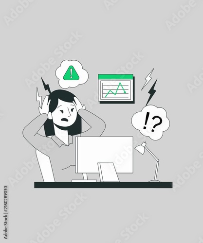Stressed office worker with declining chart