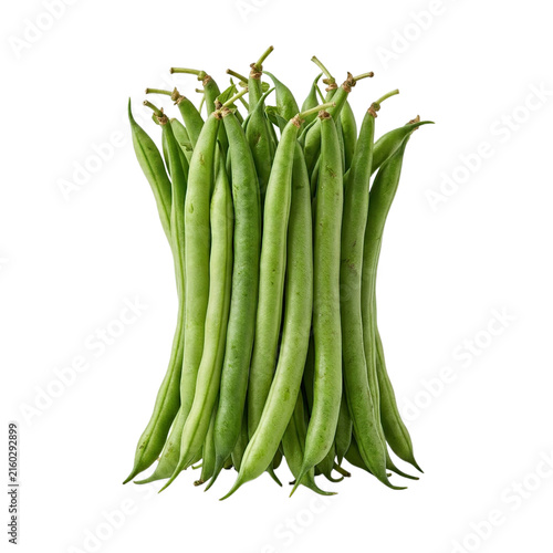 Fresh green beans stacked on a black background