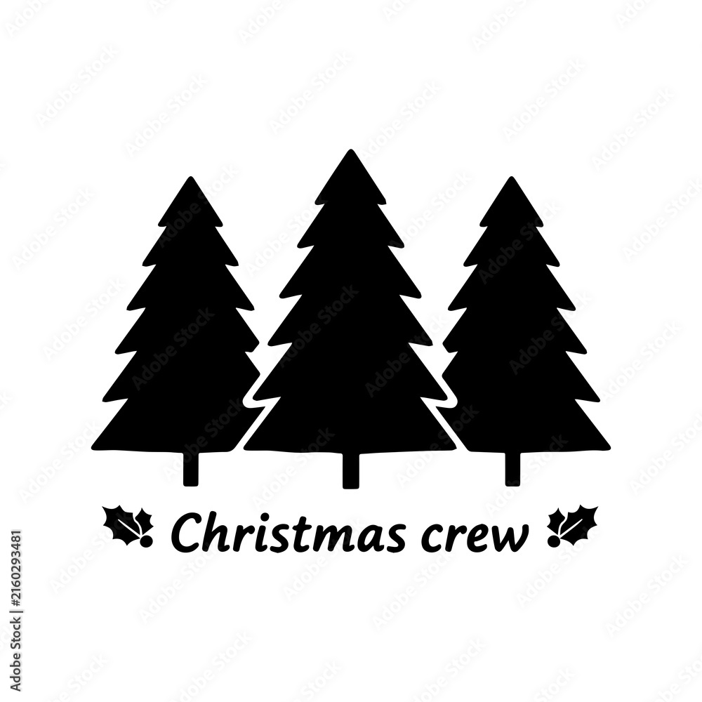 Obraz premium Christmas Crew Pine Trees Silhouette Vector Illustration Isolated On White Background. 