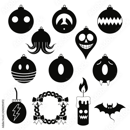 coloring page line art christmas icon set ornament horror black vector