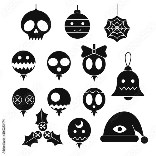 coloring page line art christmas icon set ornament horror black vector