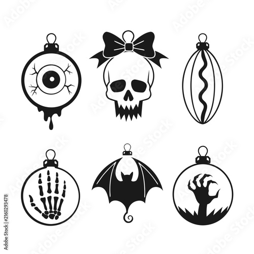 coloring page line art christmas icon set ornament horror black vector