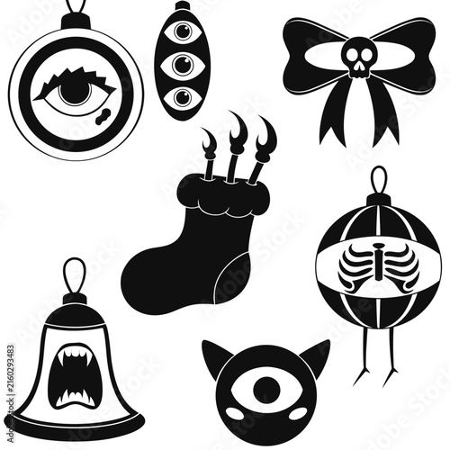 coloring page line art christmas icon set ornament horror black vector