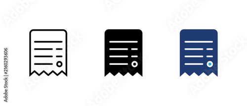 Paper receipt icon set, payment bill invoice check slip linear solid and colored vector illustration