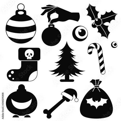 coloring page line art christmas icon set ornament horror black vector