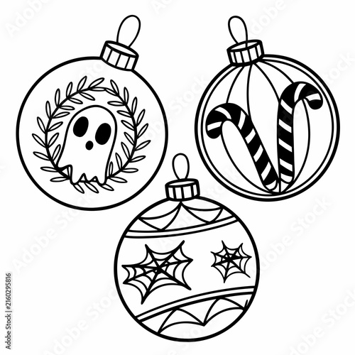 coloring page line art christmas icon set ornament horror black vector