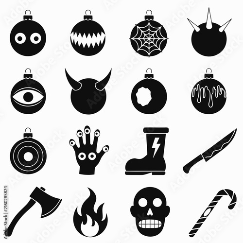coloring page line art christmas icon set ornament horror black vector