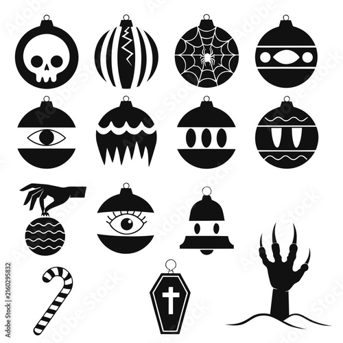 coloring page line art christmas icon set ornament horror black vector