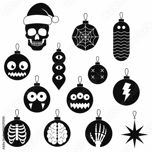 coloring page line art christmas icon set ornament horror black vector