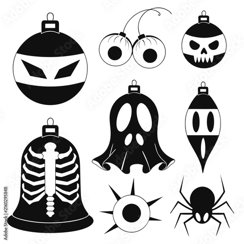 coloring page line art christmas icon set ornament horror black vector