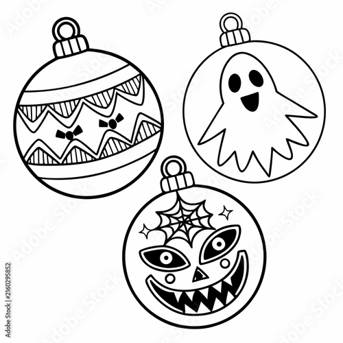 coloring page line art christmas icon set ornament horror black vector