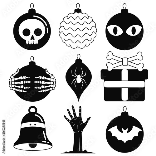 coloring page line art christmas icon set ornament horror black vector
